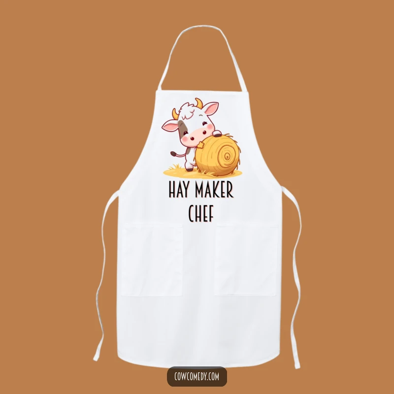 Funny Playful Cow Apron: Kitchen Fun with Hay Rolling Action
