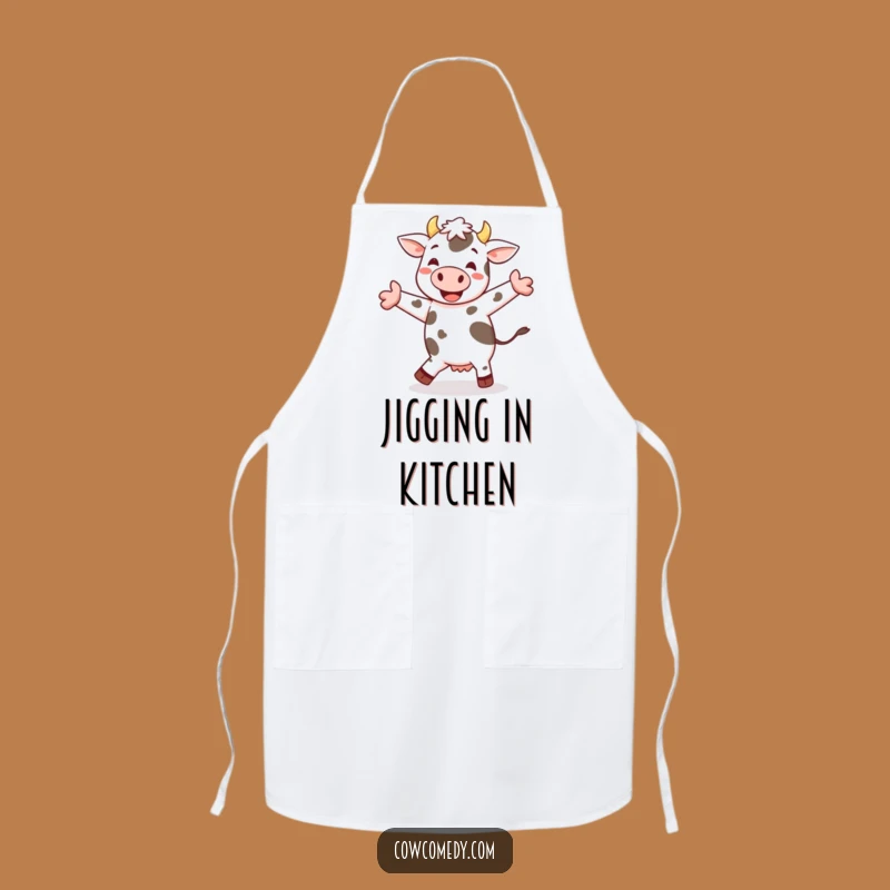 Funny Cheerful Cow Jig Apron: Dancing Chef for Hilarious Kitchen Fun