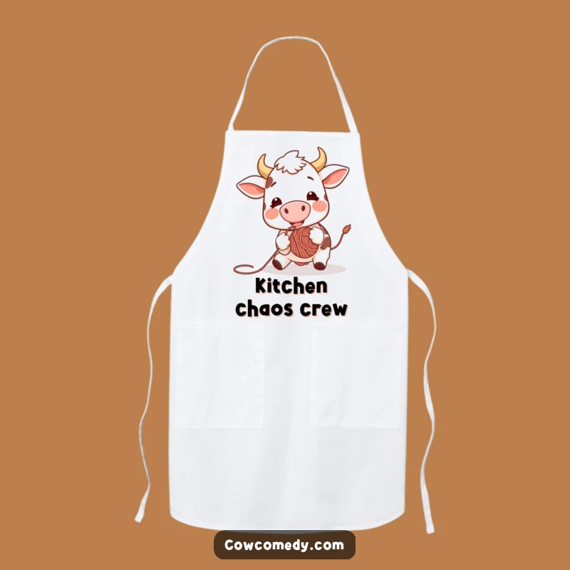 Funny Excited Cow Yarn Ball Apron: Playful Kitchen Humor Gift