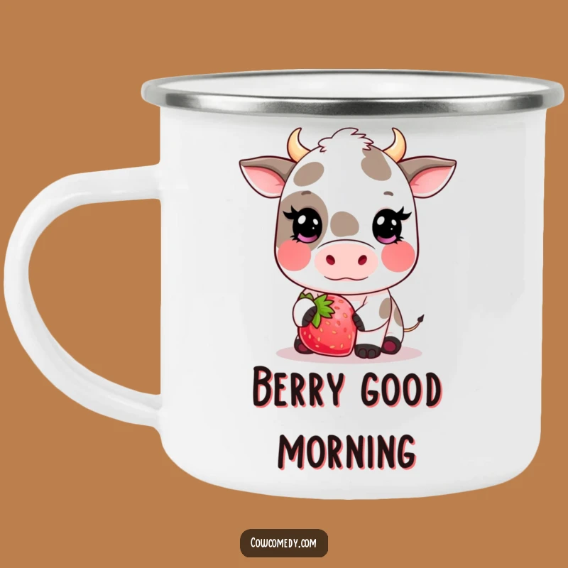 Funny Kawaii Cow Strawberry Camping Mug - Sweet Outdoor Drinkware Gift