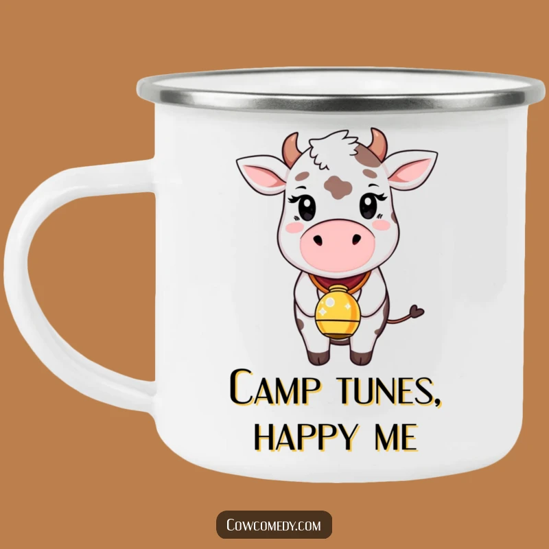 Funny Whimsical Cow Camping Mug: Sparkle Bell Adventure, Rugged Funny Gift