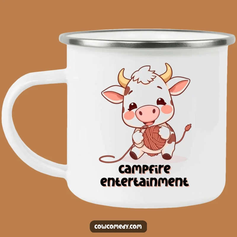 Funny Excited Cow Yarn Ball Camping Mug: Outdoor Play Gift