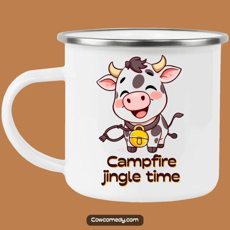 Funny Giggling Cow Enamel Camping Mug With Cowbell Adventure Companion