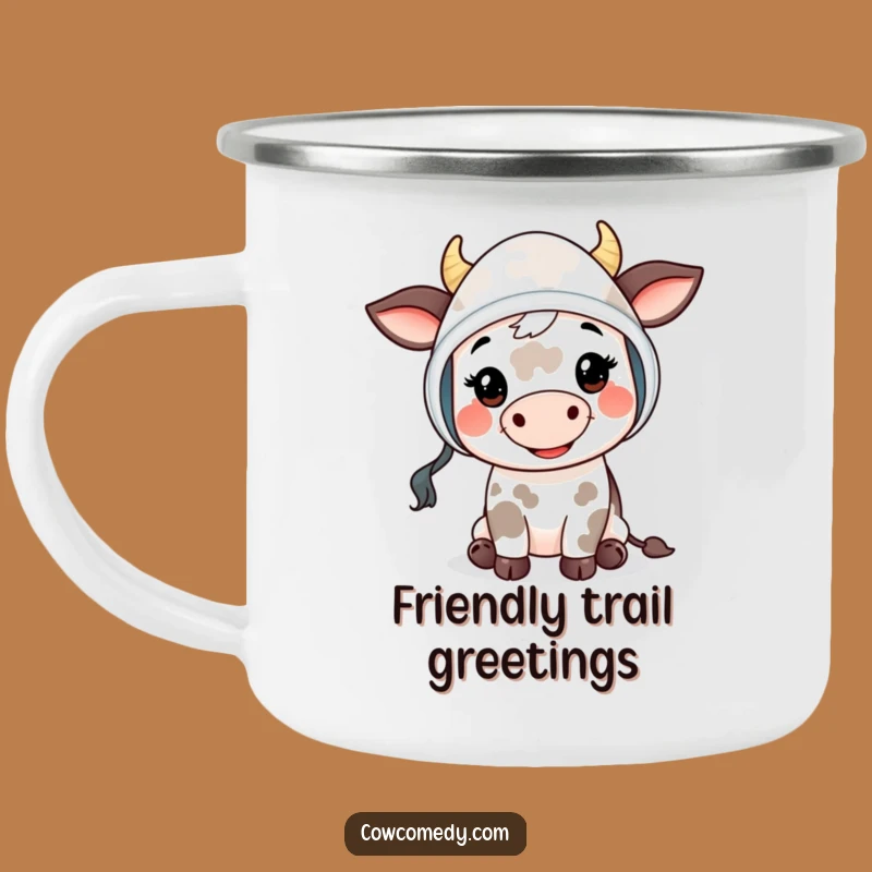 Funny Mooing Cow Kid Camping Mug - Bonnet Enamel Cup, Gift Fun