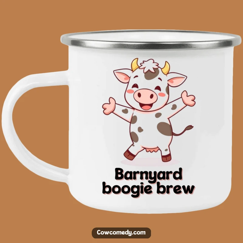 Funny Cheerful Cow Jig Camping Mug: Dancing Companion for Outdoor Sips