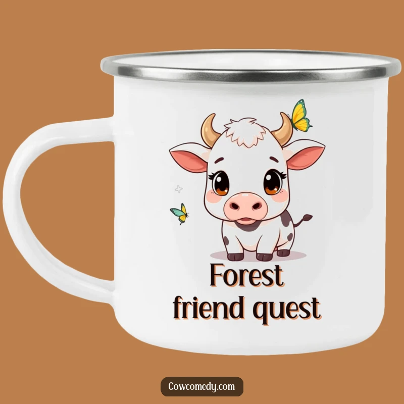 Funny Kawaii Cow Butterfly Watch Camping Mug: Sip with Curiosity Outdoors