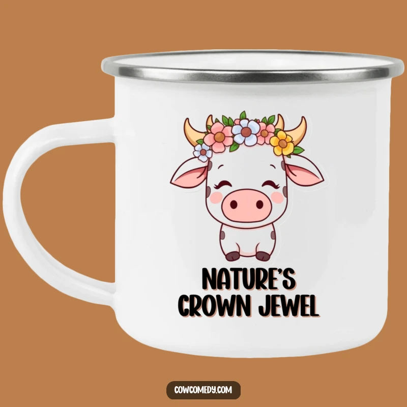 Funny Kawaii Cow Flower Crown Camping Mug: Serene Campfire Companion
