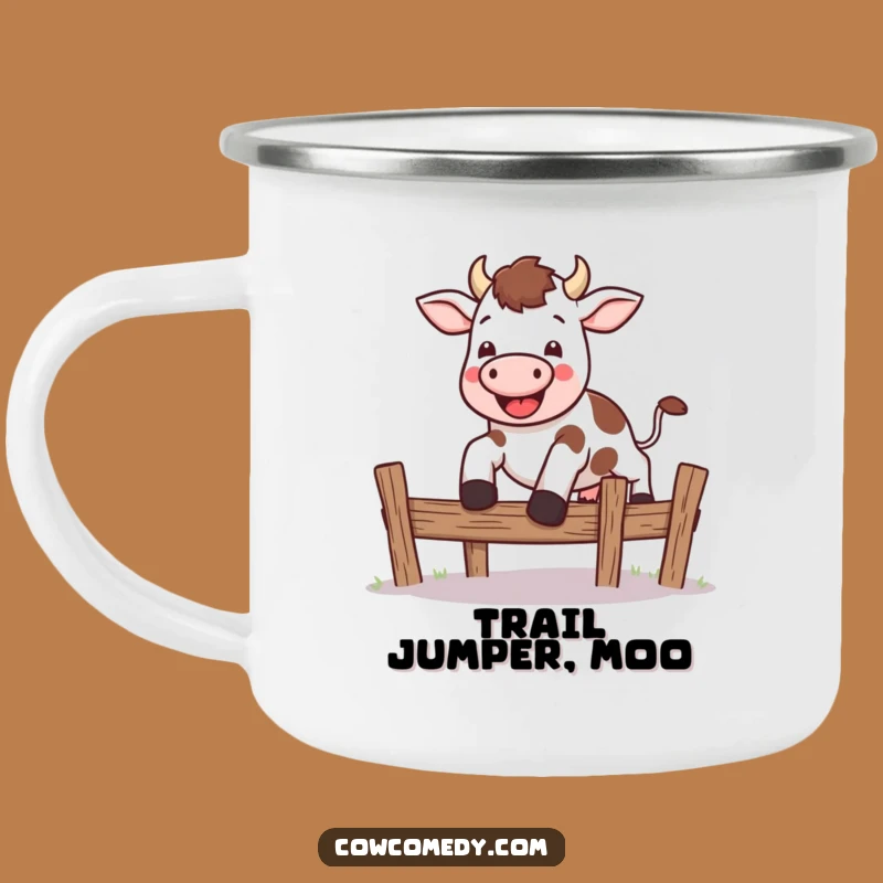 Funny Kawaii Cow Leap Camping Mug - Energetic Jumping Adventure Gift