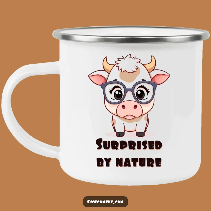 Funny Kawaii Cow Glasses Camping Mug - Surprised Outdoor Drinkware Gift