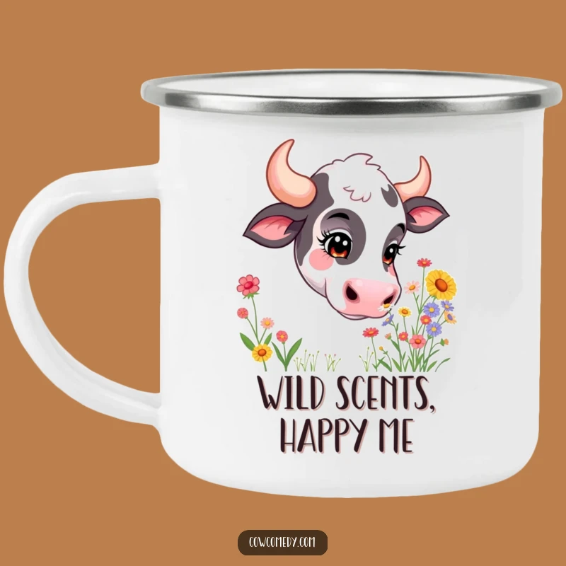 Funny Curious Cow Camping Mug: Wildflower Sipping, Rugged Funny Gift