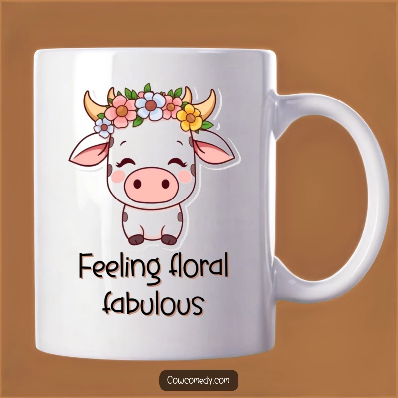 Funny Kawaii Cow Flower Crown Mug: Serene & Content Gift for Peace Lovers