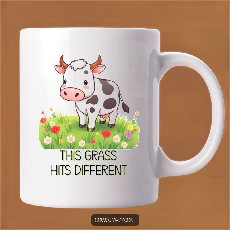 Funny Contented Cow Mug: Peaceful Grazing Humor for Your Coffee
