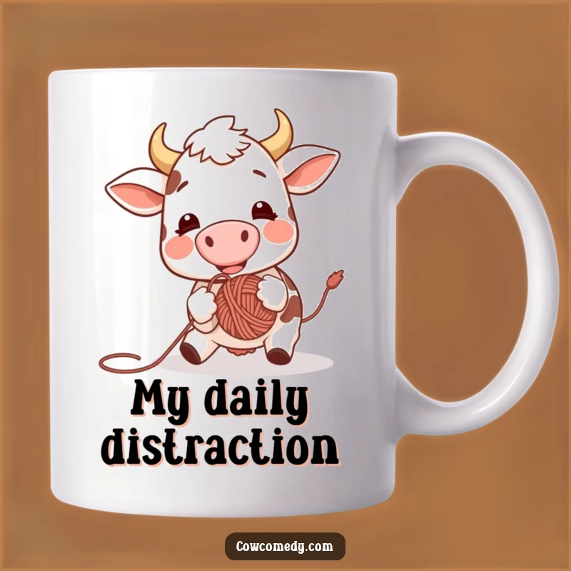 Funny Excited Cow Yarn Ball Mug: Playful Farm Animal Gag Gift