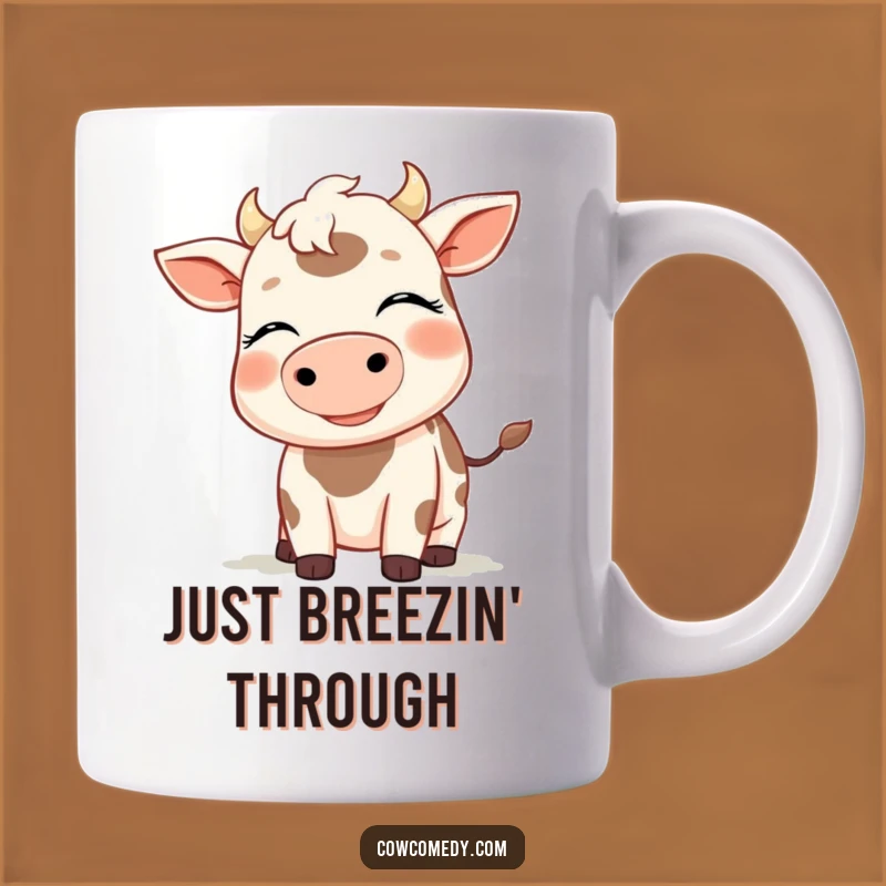 Funny Breezy Cow Mug - Relaxed Cow Eyes Closed Gift