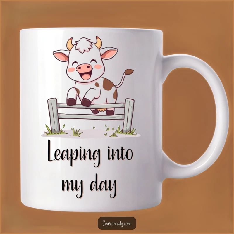 Funny Leaping Cow Mug - Joyful Mooing Fence Jumper Gift