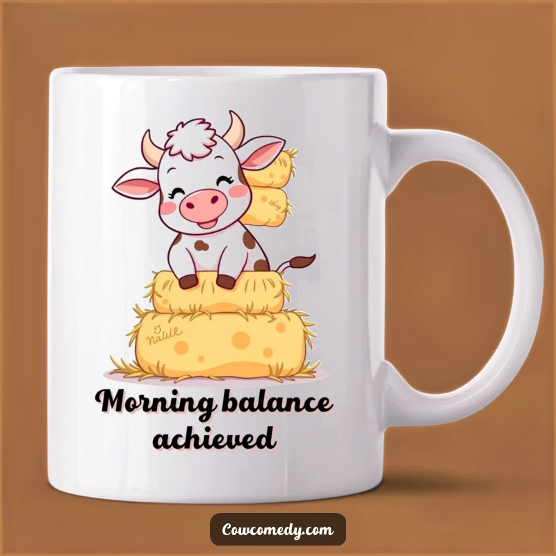 Funny Giggling Cow Mug: Hay Bale Balance Challenge, Perfect Funny Gift