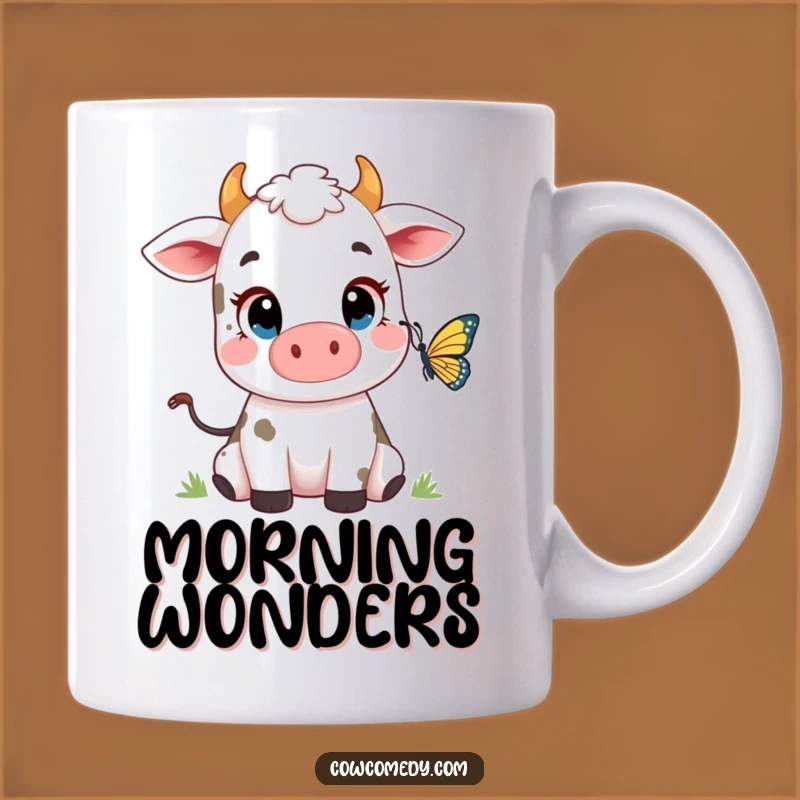 Funny Wide-Eyed Cow Butterfly Mug - Curious Character Gift, Adorable
