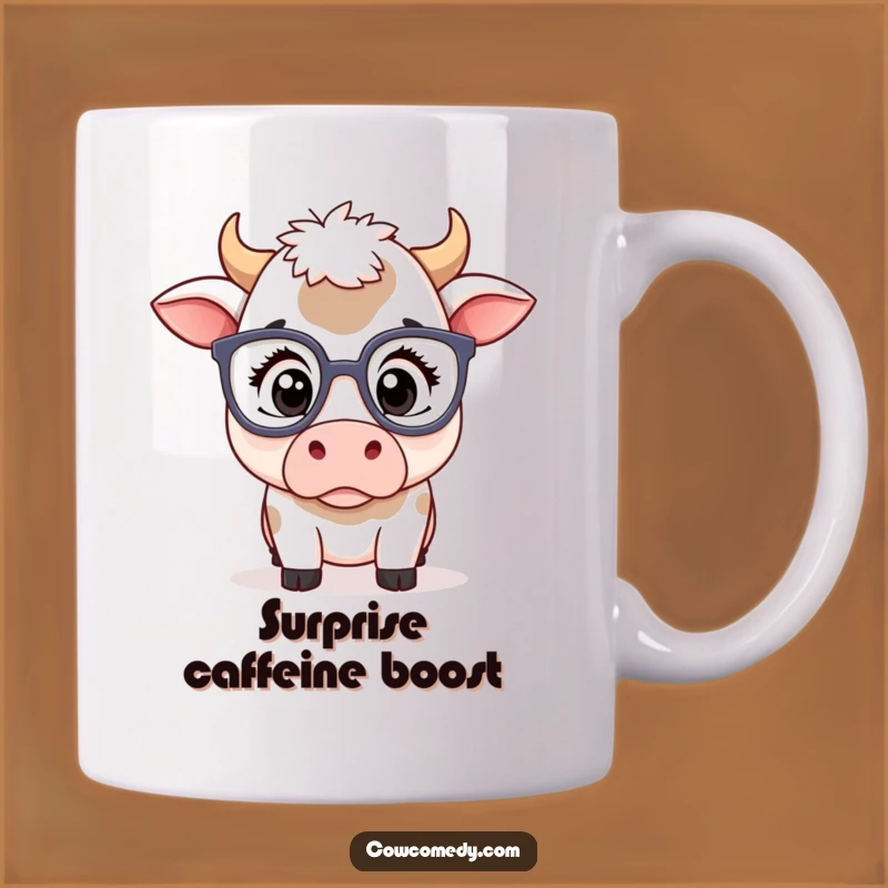 Funny Kawaii Cow Glasses Mug - Surprised Farm Animal Spectacle Gift