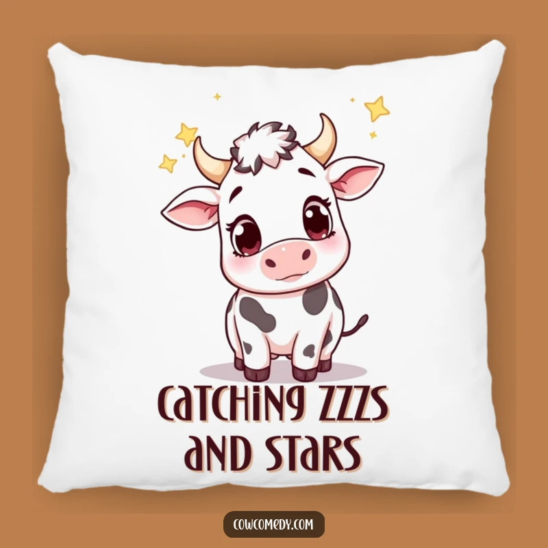 Funny Wondering Cow Catching Stars Pillow: Cozy Comfort, Hilarious Funny Gift