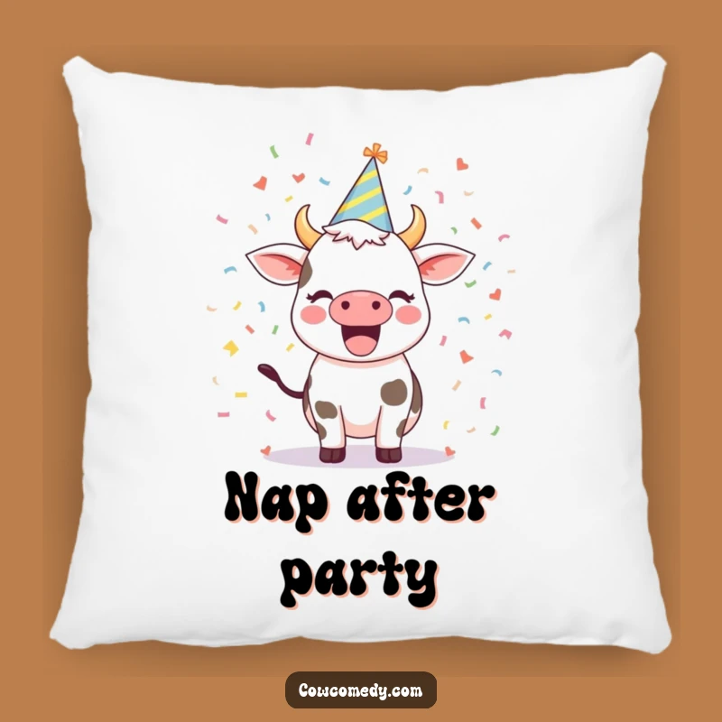 Funny Excited Cow Pillow: Soft Party Hat Cushion, Gift