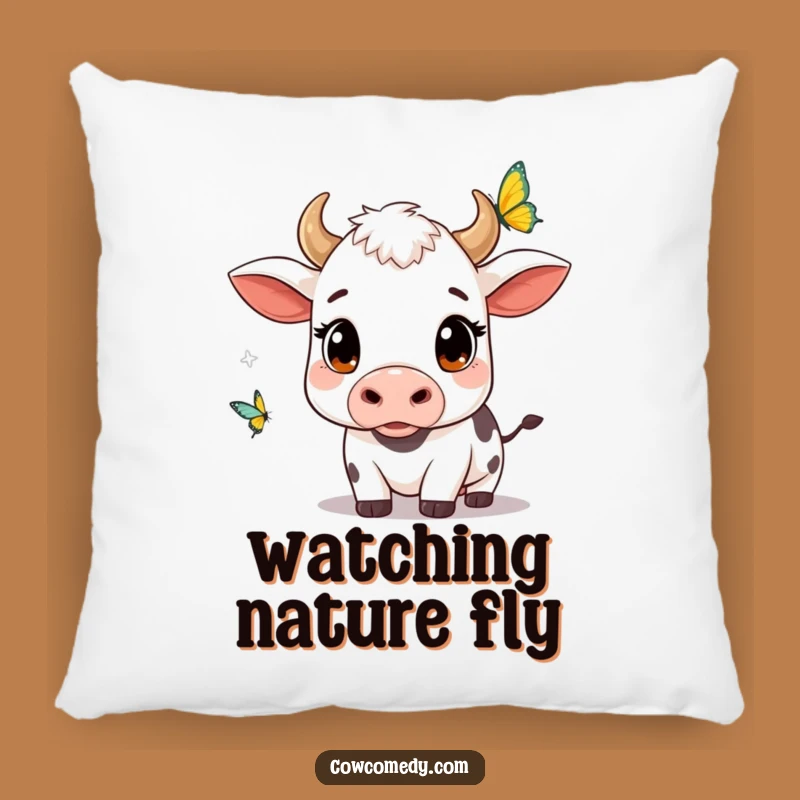 Funny Kawaii Cow Butterfly Watch Pillow: Soft Cushion of Curiosity