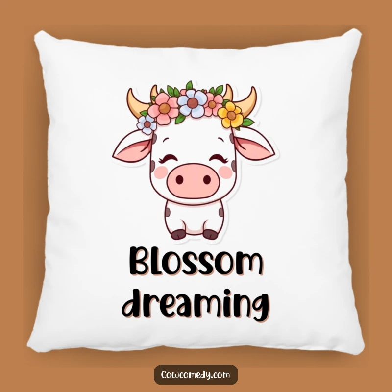 Funny Kawaii Cow Flower Crown Pillow: Soft Cushion of Serenity