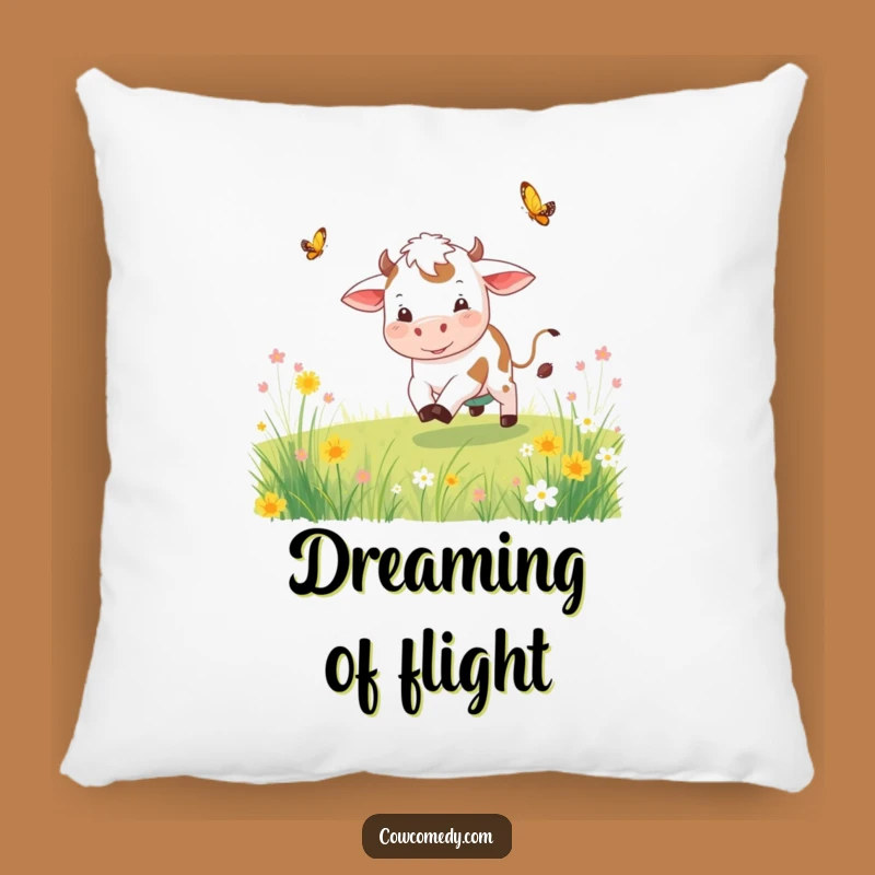 Funny Playful Cow Pillow Chasing Butterfly Cozy Funny Gift Accent