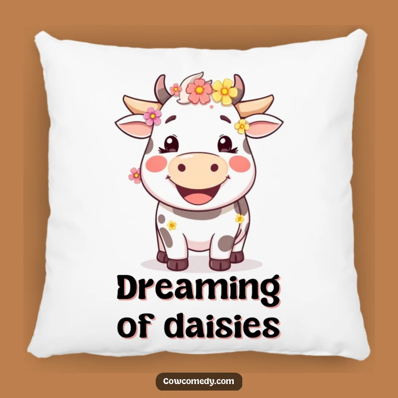 Funny Smiling Cow Pillow with Flowers A Cozy & Funny Gift Accent