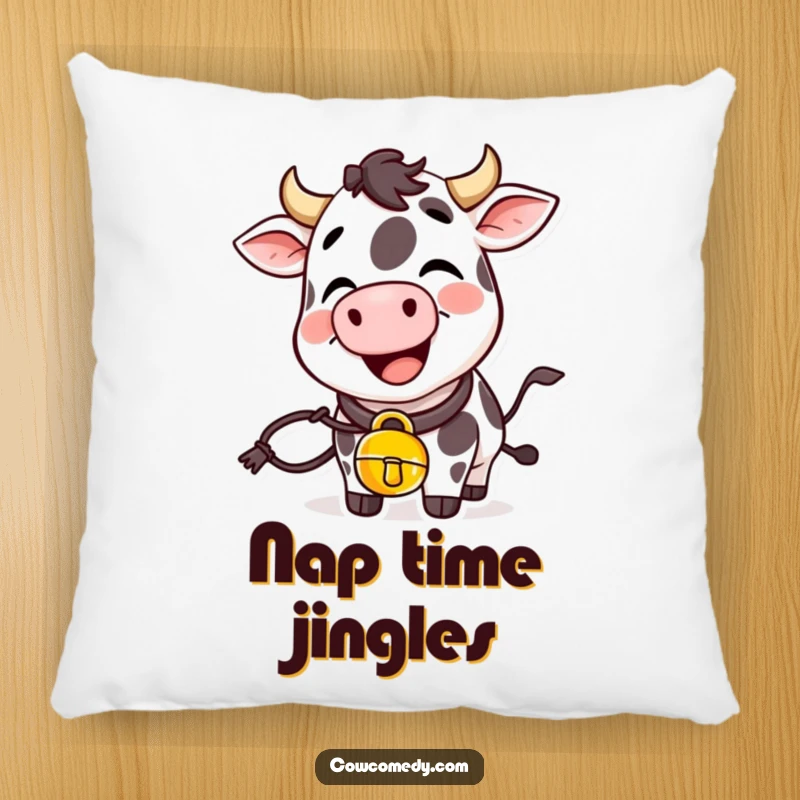 Funny giggling cow pillow featuring a cow with a cowbell, soft and huggable, perfect for adding cheer.