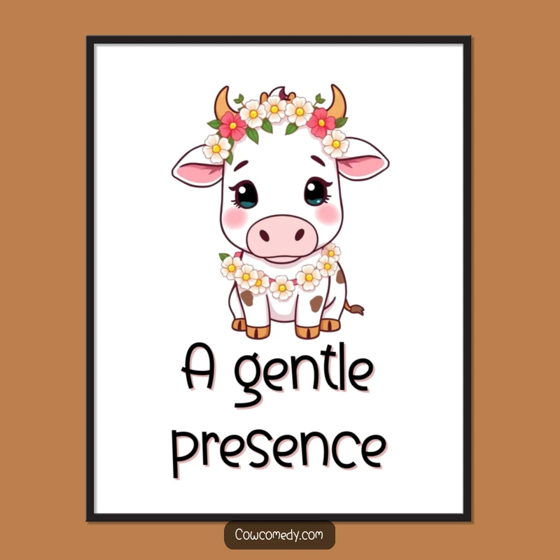 Funny Cow Floral Garland Digital Art: Gentle Charm for Your Walls, Funny Gift