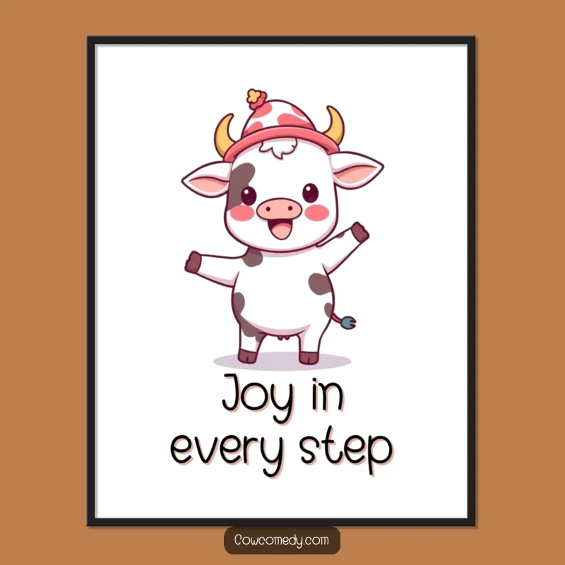 Dancing Cow Silly Hat Digital Art - Funny Kawaii Print Gift