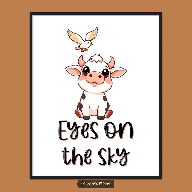 Funny Cow Bird Gazing Digital Art: Instant Wonder for Your Walls