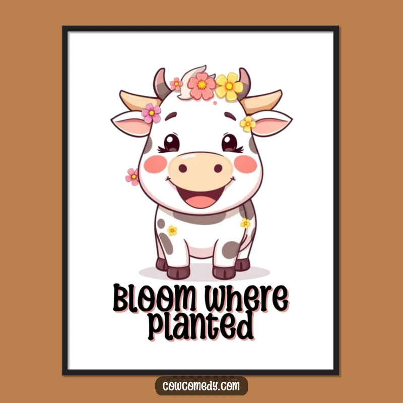 Funny Happy Cow Digital Art Print Smiling Floral Cow Decor Instant Funny Gift