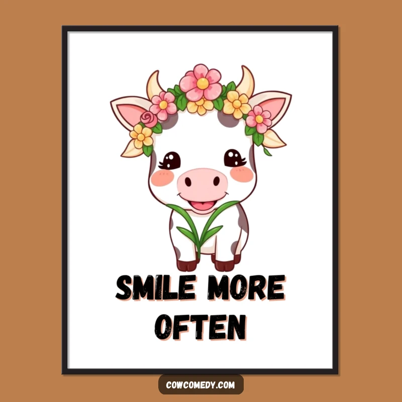 Funny Kawaii Cow Garland Digital Print: Smiling Chewing Grass Cow Wall Art Gift!