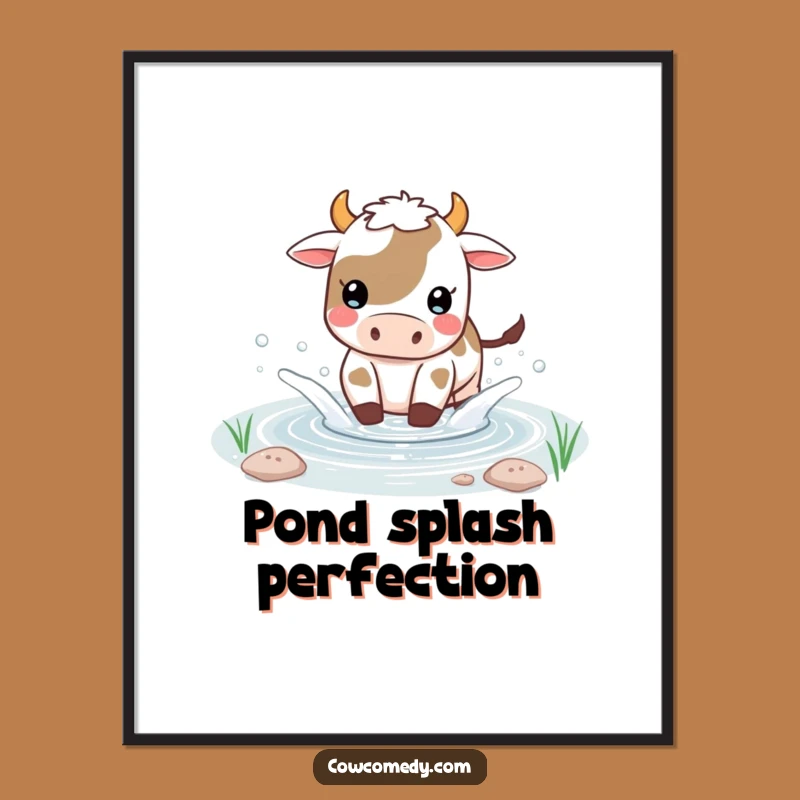 Funny Kawaii Cow Pond Splash Digital Art - Water Fun Print, Instant Funny Gift!