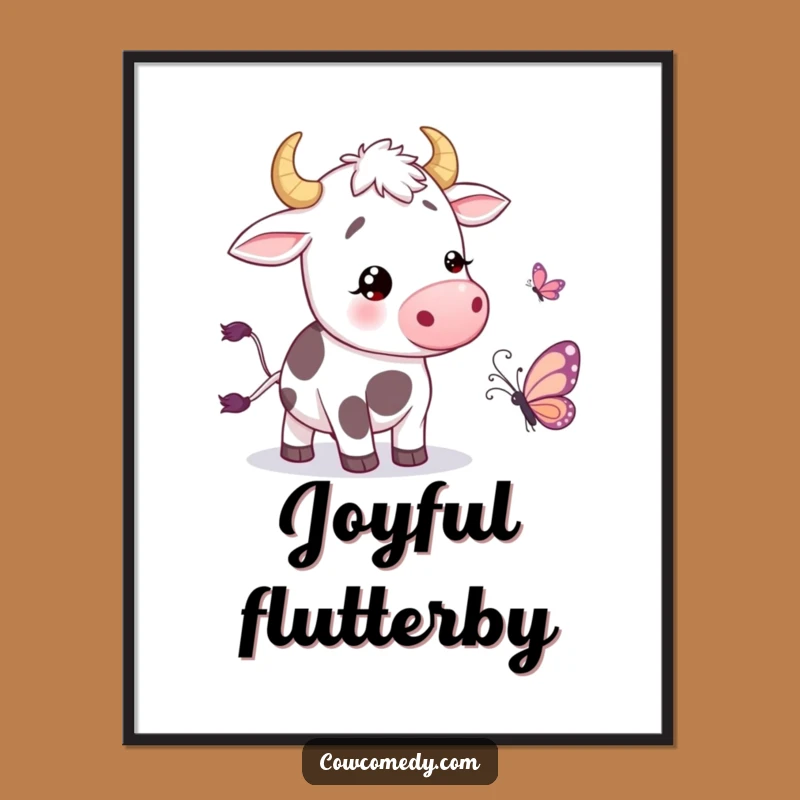 Funny Wiggling Cow Butterfly Digital Art: Joyful Decor, Whimsical Funny Gift