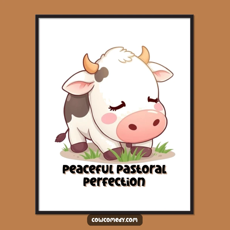 Funny Contented Cow Digital Art: Peaceful Decor, Hilarious Gift Download