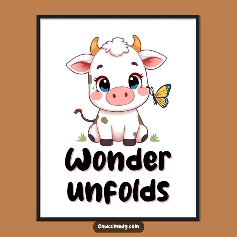 Funny Cow Butterfly Digital Print - Wide-Eyed Wall Art, Instant Gift