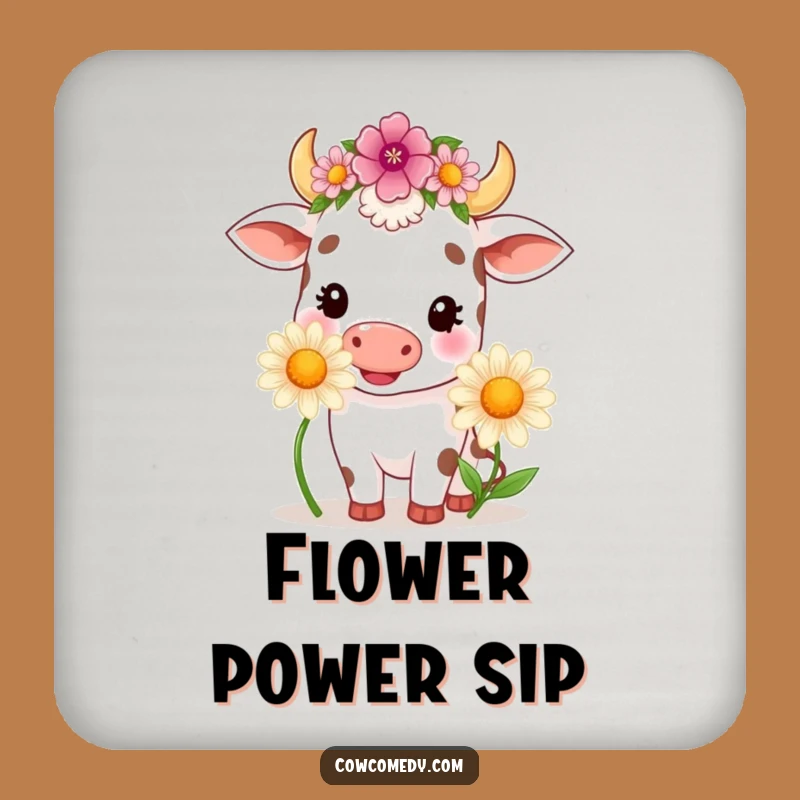 Funny Kawaii Cow Daisy Coaster - Cute Floral Drink Protector Gift