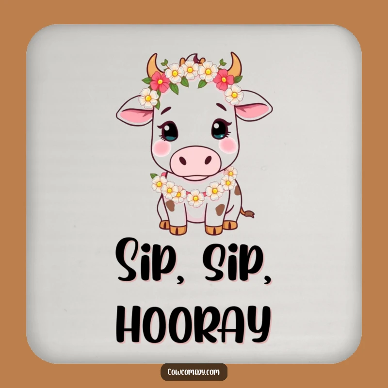 Funny Cow Floral Garland Coaster: Protect Surfaces, Cute Funny Gift