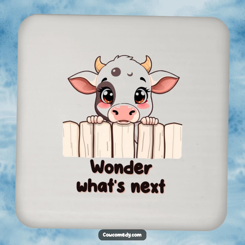 Funny curious cow coasters with a cow peeking over a fence, providing stylish protection for tabletops.