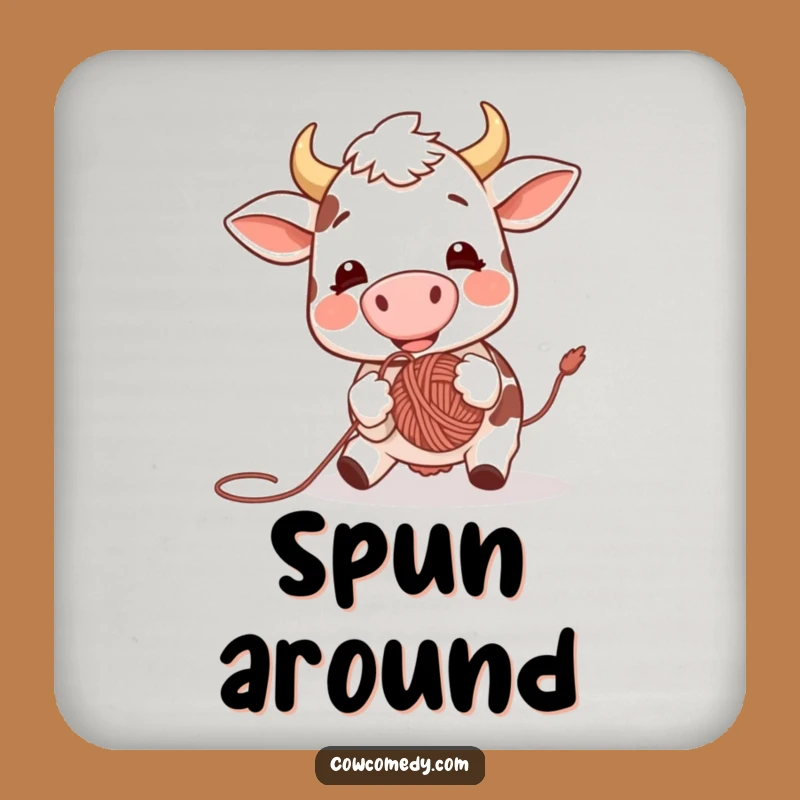 Funny Excited Cow Yarn Ball Coaster: Playful Table Protection Gift