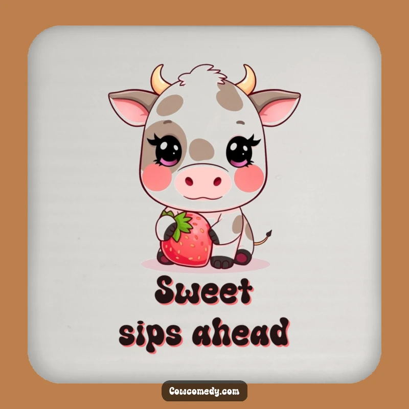 Funny Kawaii Cow Strawberry Coaster - Cute Blushing Drink Protector Gift