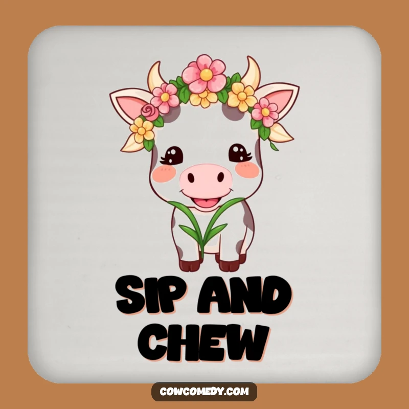 Funny Kawaii Cow Garland Coaster: Smiling Chewing Grass Cow Drink Gift!