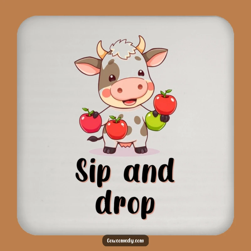 Funny Wobbly Apple Juggling Coaster - Kawaii Cow Drink Gift