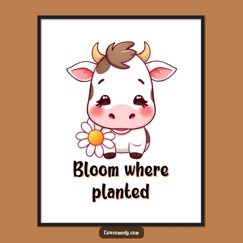 Funny Kawaii Cow Daisy Chew Poster: Adorable Farm Art for Happy Walls