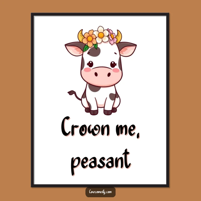 Funny Kawaii Cow Poster: Cute Flower Crown Art - Perfect Wall Decor Funny Gift