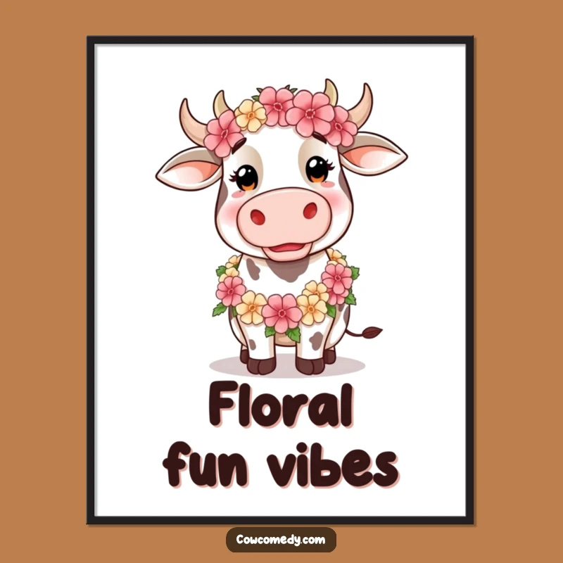 Funny Silly Cow Poster: Floral Art, Hilarious Gift for Bohemian Decor