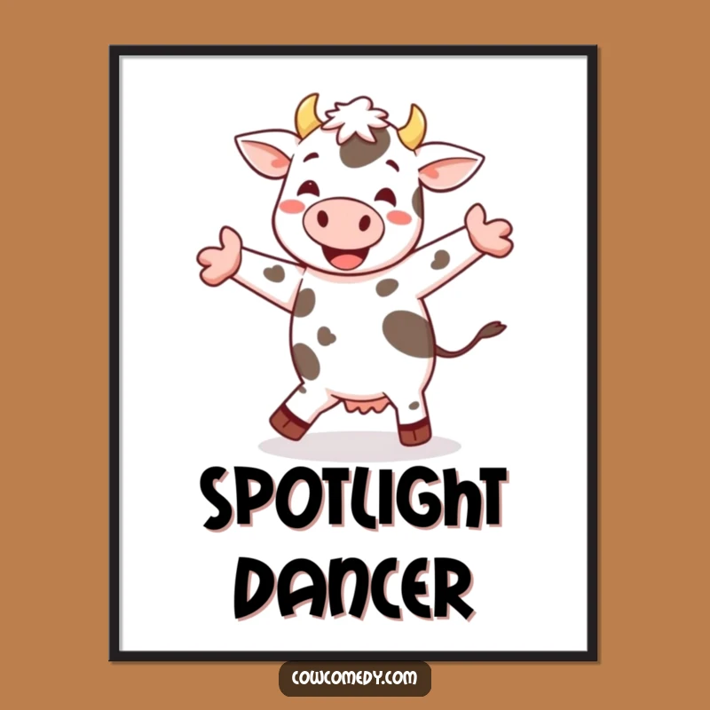 Funny Cheerful Cow Jig Poster: Spotted Dancer Art for Hilarious Decor