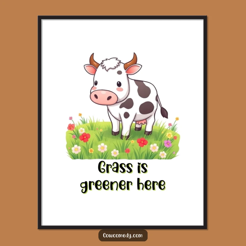 Funny Contented Cow Poster: Serene Meadow Art for Your Walls